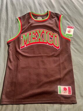 Mexico Kids' Sleeveless Jersey Tank Top - Brown with Green & Red Trim